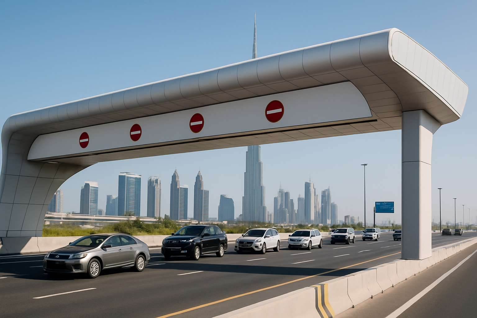 Modern toll gate on a Dubai highway